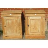 A near pair of antique stripped pine side cabinets, both with fitted internal shelf.