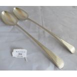 A pair of silver George III basting spoons with beaded handles, London 1801, maker Peter, Ann &