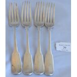 A set of 4 Georgian English provincial silver table forks, Newcastle circa 1805-1813, maker