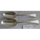 A pair of silver C18th Georgian dessert spoons, London 1771, maker Thomas Shepherd. Heraldic motto
