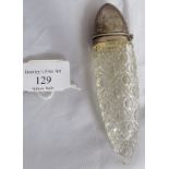 A hobnail cut glass and silver topped pear drop shaped scent bottle with glass stopper. Chester