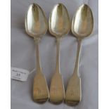 Set of 3 Scottish silver William IV serving spoons. Edinburgh 1832, maker William Cunningham.
