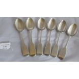 A collection of 6 silver hallmarked Georgian and Victorian fiddle pattern dessert spoons. Total