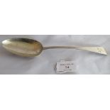 A Georgian silver tablespoon, London 1828, maker John Meek. Weight 58 grams, measures 9 inches long.