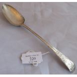 A Georgian 18th century silver table spoon with decorated handle with mono, London 1768, maker