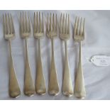 6 x silver table forks London 1791-1803. Various makers. Heraldic motif to back of handles. Total