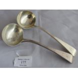 A pair of Georgian silver sauce ladles, London 1823, maker William Chawner II. Total weight