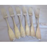 Set of 6 Scottish silver table forks, Edinburgh 1821, maker James & Walter Marshall, also makred D