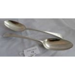 A pair of C18th Georgian silver serving spoons. London 1782, maker Hester Bateman. Total weight