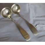 A pair of Scottish silver ladles. Glasgow 1839, maker John Murray or John Muir. Total weight 80