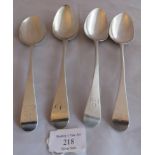 Four Georgian silver tablespoons, monos to handles, Newcastle 1802, maker John Langlands II,