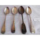 4 silver dessert spoons London 1798, 1820, 1833 and 1853. Various makers. Total weight 138 grams,