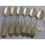 6 matching early C19th Irish silver serving spoons, all having engraved game bird to handle. 3