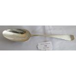 A silver C18th Hanoverian pattern tablespoon. Marks rubbed, London circa 1760. Initials to back of