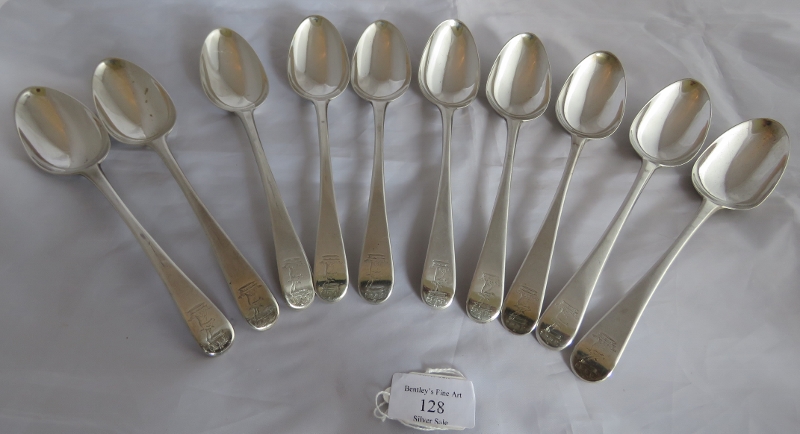 10 George III silver tablespoons, London 1771, maker Thomas Chawner. Total weihgt 740 grams, each