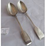 A pair of 19th century silver Exeter hallmarked serving spoons, Exeter 1846, maker Robert Williams &