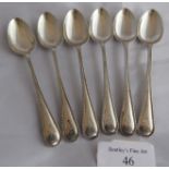 A set of 6 Victorian Scottish silver teaspoons having beaded pattern to handles. Edinburgh 1875,