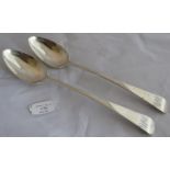 A pair of good Georgian serving spoons, mono to handles, London 1824, maker Jonathan Hayne. Total