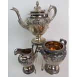 A good quality Scottish early Victorian silver three piece tea set by David Crichton Rait, Edinburgh