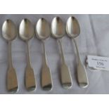 Set of 5 Scottish, Aberdeen fiddle pattern teaspoons, maker GJ, George Jamieson, also hallmarked