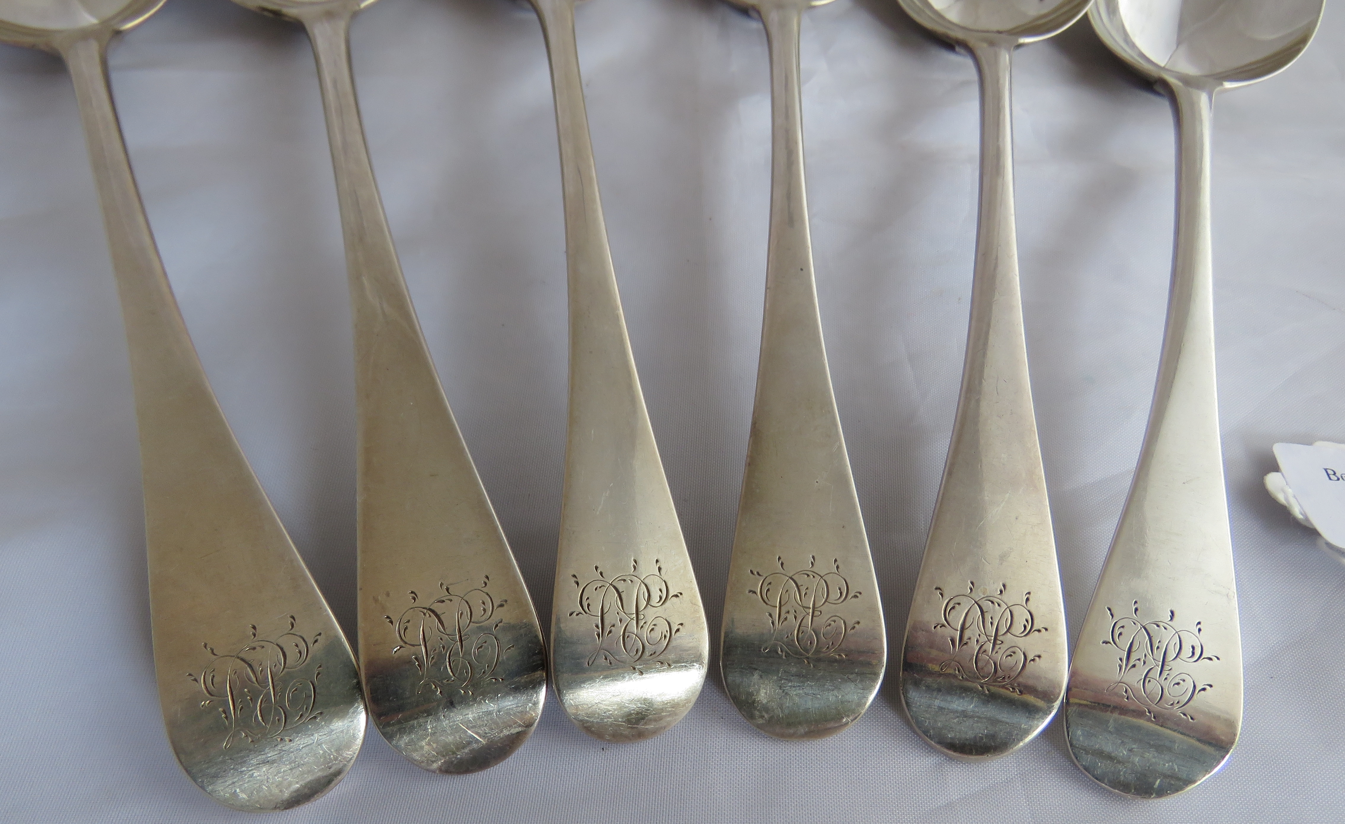 Set of 6 C18th tablespoons, mono to handle. London 1793, maker George Smith III & William Fearn. - Image 2 of 8