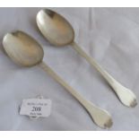 A pair of silver 17th century trefid spoons, possibly Charles II, marks completely rubbed. Weight 85