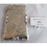 A silver card case with hinged lid of foliate pattern and embossed scrolled edge. Birmingham 1916,