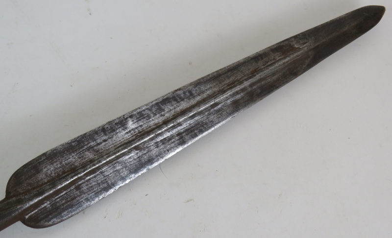 An antique steel headed spear possibly European on oak or hickory shaft, head 33cm long, overall - Image 2 of 4