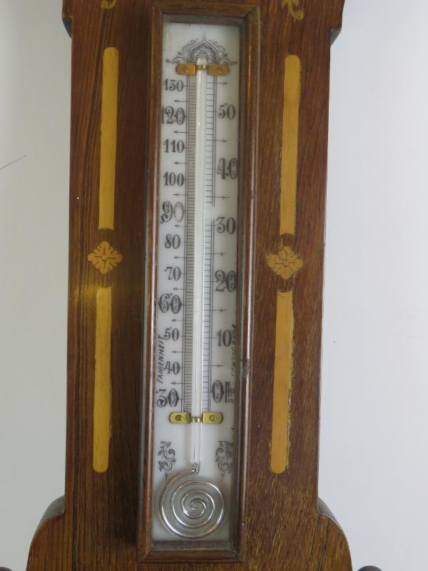 A good quality Edwardian barometer in inlaid mahogany case, signed Thick, Frome. Height 87cm. - Image 3 of 4