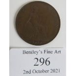 A British 1919 one penny coin minted at King's Norton Mint, marked in date cartouche. Condition