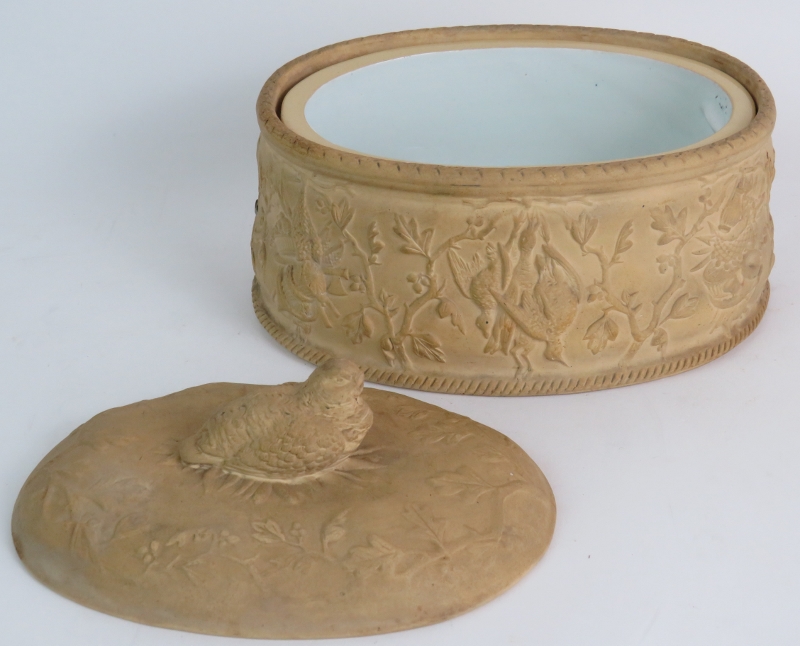 A 19th Century Copeland cane ware game pie dish with glazed liner. Height 15cm, length 21.5cm. - Image 2 of 7