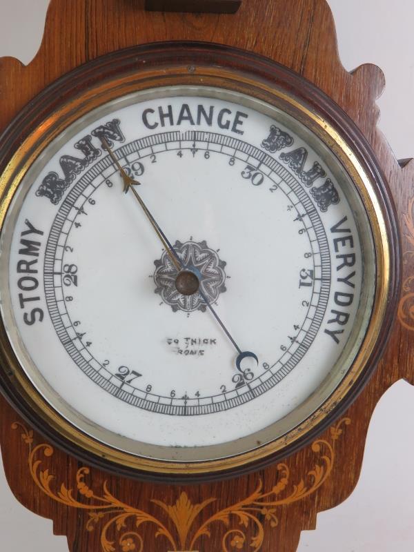 A good quality Edwardian barometer in inlaid mahogany case, signed Thick, Frome. Height 87cm. - Image 2 of 4