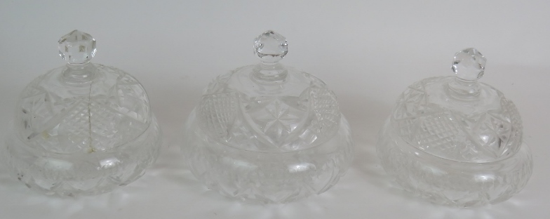 A four piece cut crystal dressing table set, three similar covered jars, a cut glass candlestick and - Image 3 of 7