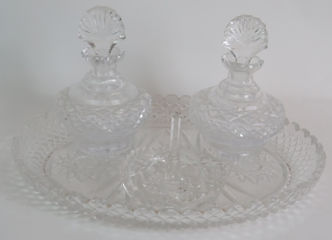 A four piece cut crystal dressing table set, three similar covered jars, a cut glass candlestick and - Image 2 of 7