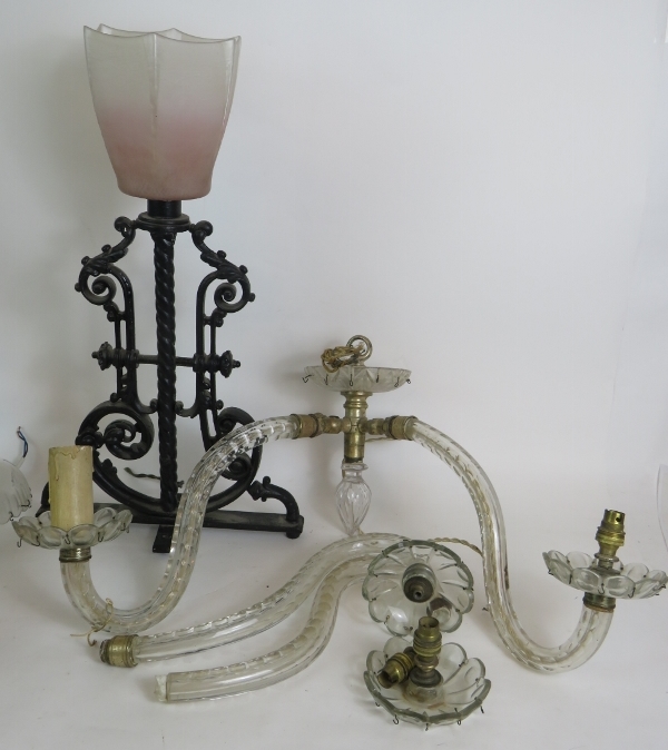 A quantity of period lighting in need of repair or rewiring including a crystal glass chandelier and - Image 3 of 3