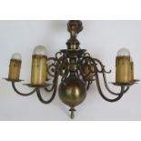 A good quality early 20th Century 6 branch brass chandelier. Height: 55cm. Max width: 64cm.