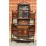 An Edwardian rosewood marquetry inlaid side cabinet with bevelled mirror panels, single drawer and