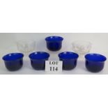 Five early 19th Century Bristol blue glass finger bowls or rinsers hand blown with polished