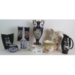 Two Crown Devon Pegasus design vases, an Edwardian toilet jug, Bridgwood jardinière and some items