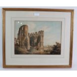 British School (19th century) - 'Castle ruins', watercolour, 26 cm x 36 cm, gilt frame. Condition