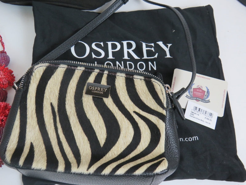 Four beaded necklaces, a box of jewellery, two vintage handbags and an Osprey zebra style pony - Image 4 of 6