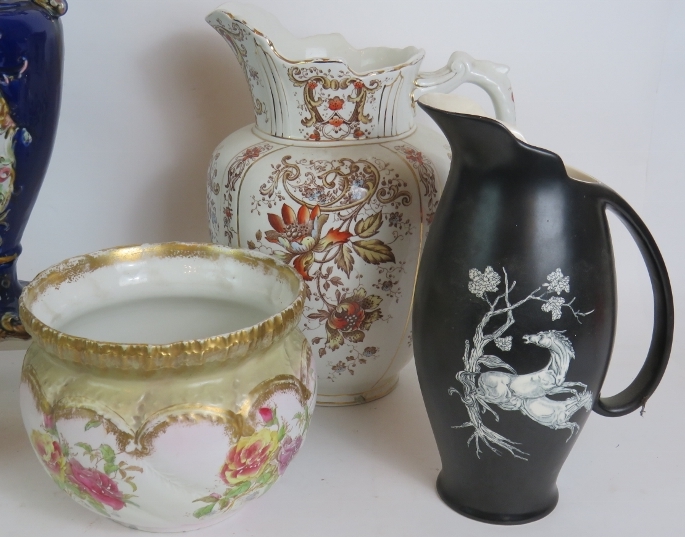 Two Crown Devon Pegasus design vases, an Edwardian toilet jug, Bridgwood jardinière and some items - Image 3 of 4