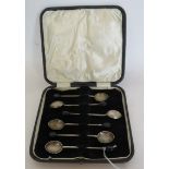 A set of six silver coffee spoons with coffee bean terminals, Sheffield 1922, Walker & Hall,