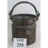 A rustic copper pail or bucket with cast brass handle. Diameter 22cm. Height 23cm + handle.