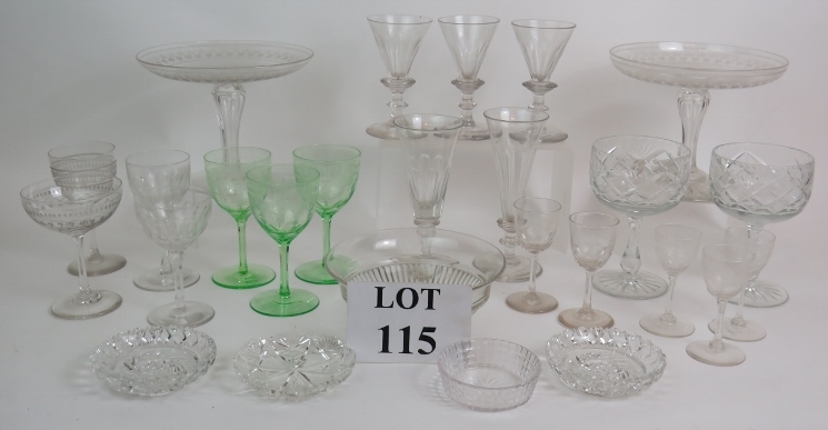 A selection of early 19th to early 20th Century drinking glasses and glassware including two