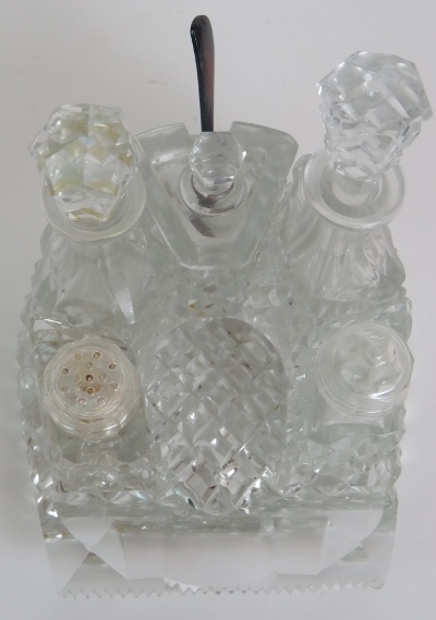 A four piece cut crystal dressing table set, three similar covered jars, a cut glass candlestick and - Image 6 of 7