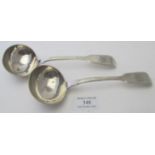 A pair of Victorian sauce ladles, London 1854, both monogrammed, approx 4.2 troy oz/140 grams.
