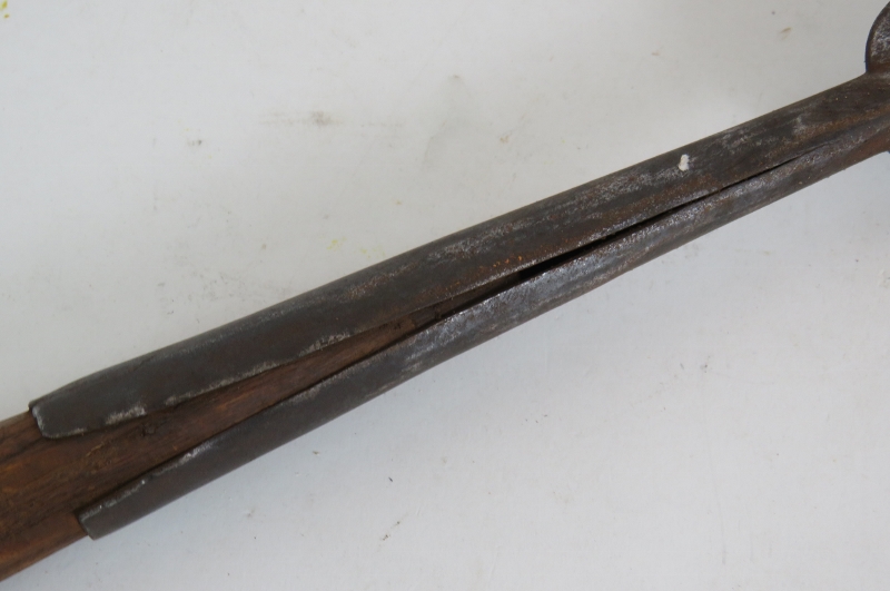 An antique steel headed spear possibly European on oak or hickory shaft, head 33cm long, overall - Image 4 of 4