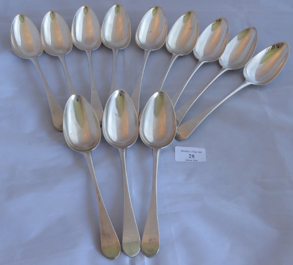 A good collection of Georgian English provincial silver serving spoons. 9 hallmarked Newcastle 1803,