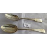 2 silver Georgian tablespoons, London 1807, maker indistinct and London 1829, maker James Beebe.